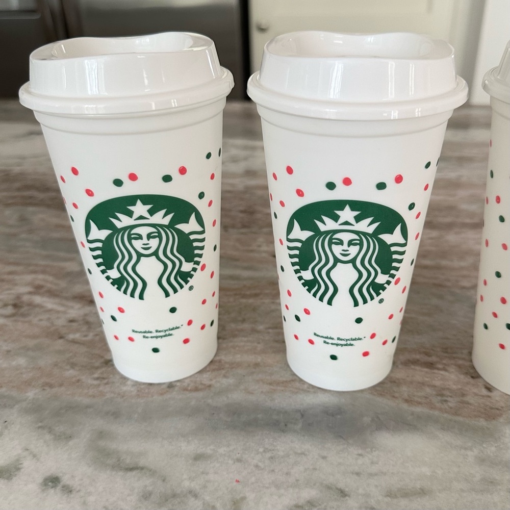 Set of 3 Starbucks Limited Edition Polka Dot Reusable Travel Coffee Cups - Picture 3 of 12